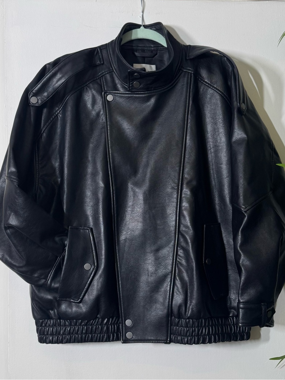 Abercrombie & Fitch faux leather bomber. funnel neck. Lightly worn